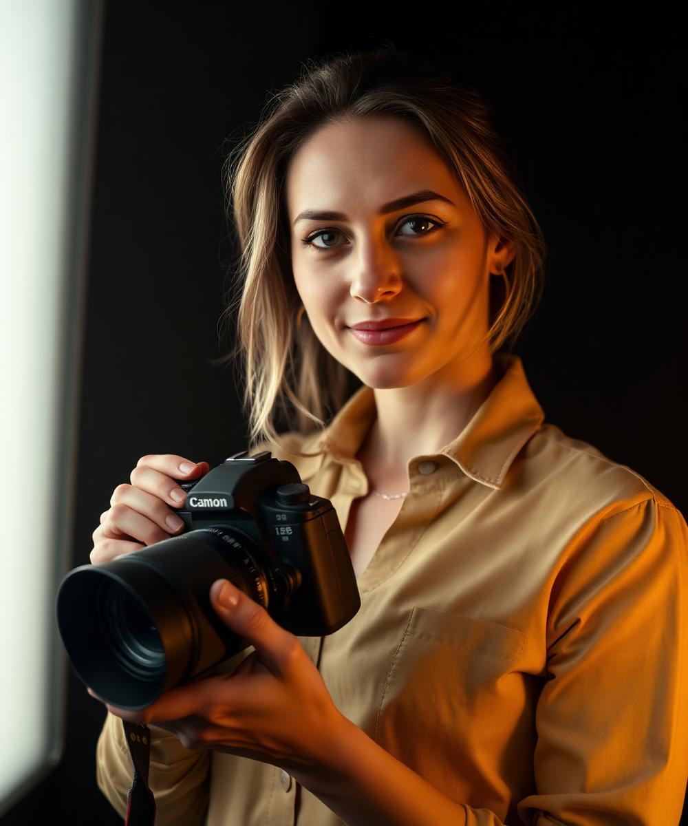 Founder of LumoraBySR holding a camera in low light