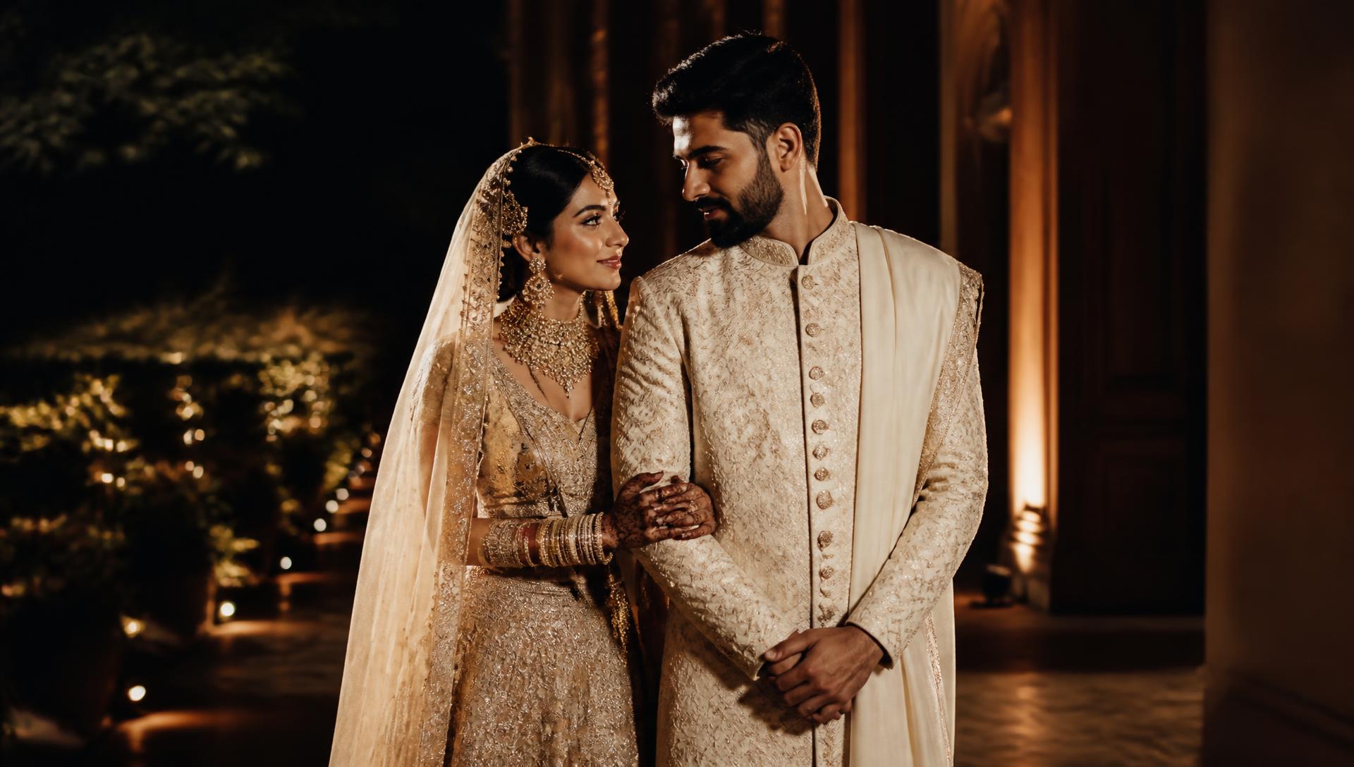Luxury Indian wedding couple portrait at dusk by LumoraBySR