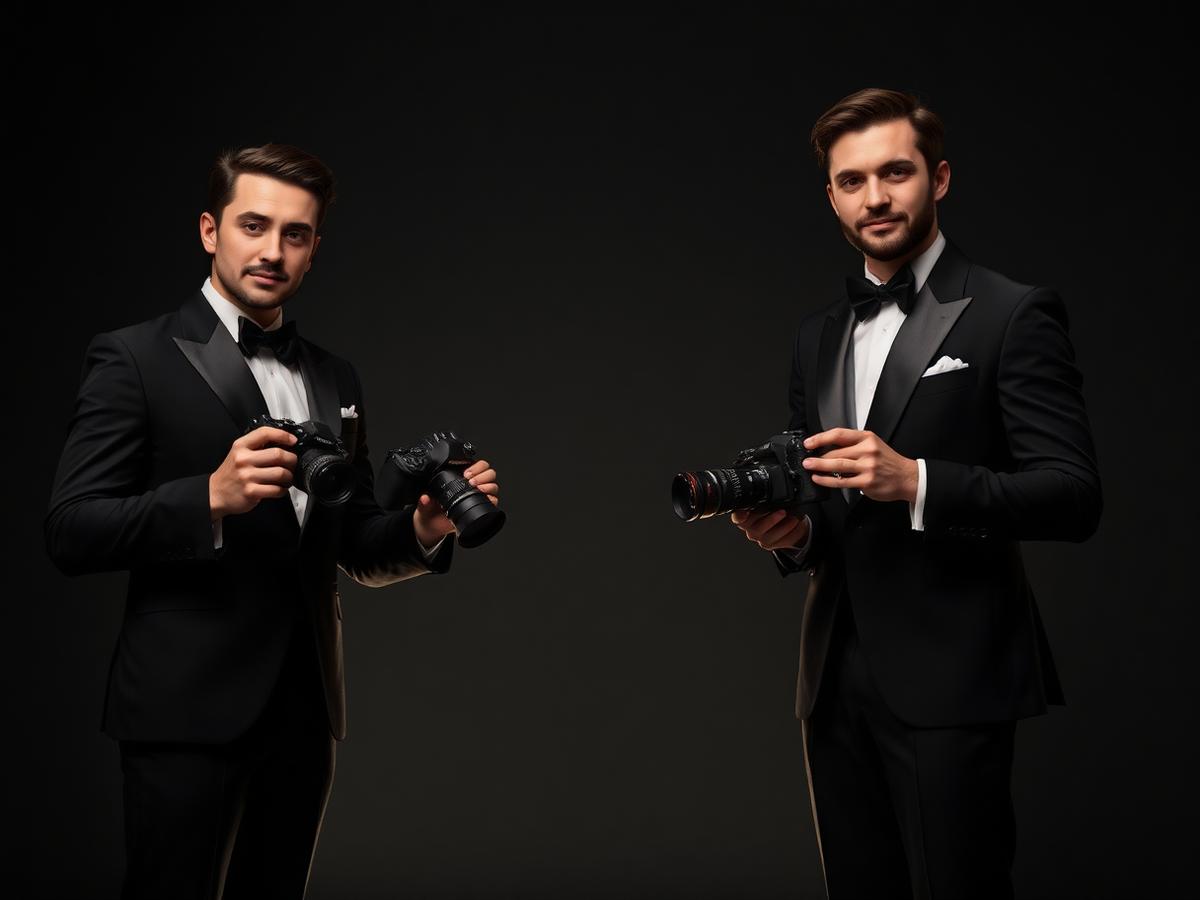 The LumoraBySR photography team in formal attire with their cameras